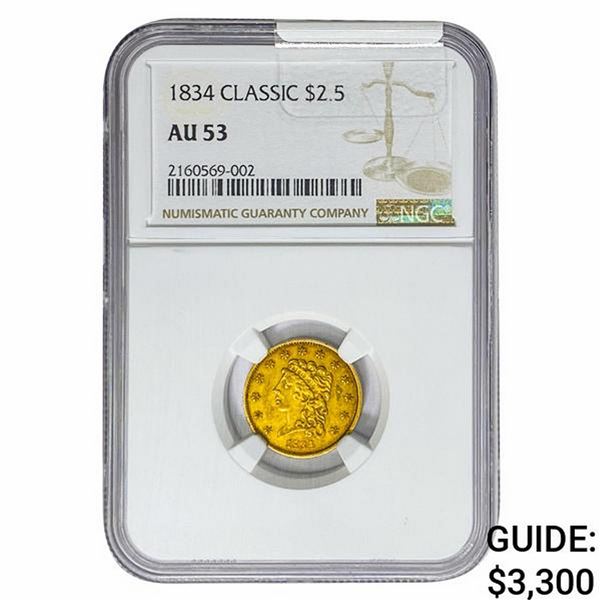1834 $2.50 Gold Quarter Eagle NGC AU53