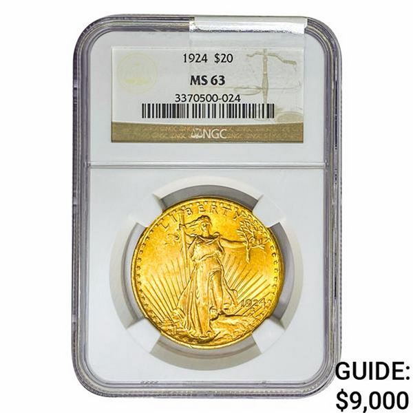 1924 $20 Gold Double Eagle NGC MS63