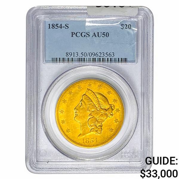 1854-S $20 Gold Double Eagle PCGS AU50