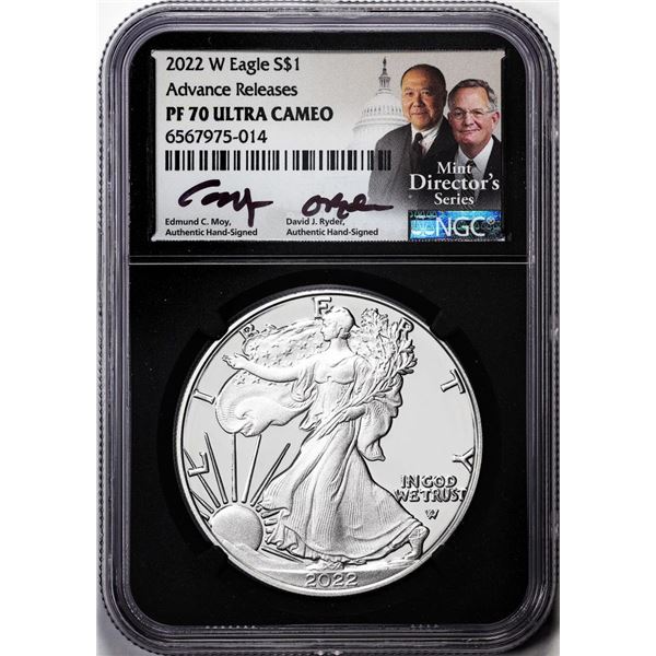 2022-W $1 Proof American Silver Eagle Coin NGC PF70 Ultra Cameo Moy & Ryder Signed