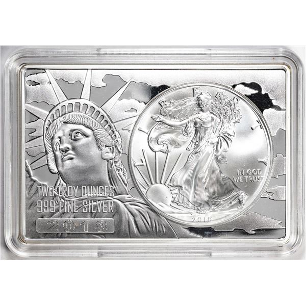 2018 $1 American Silver Eagle Coin & 2oz Silver Bar Set