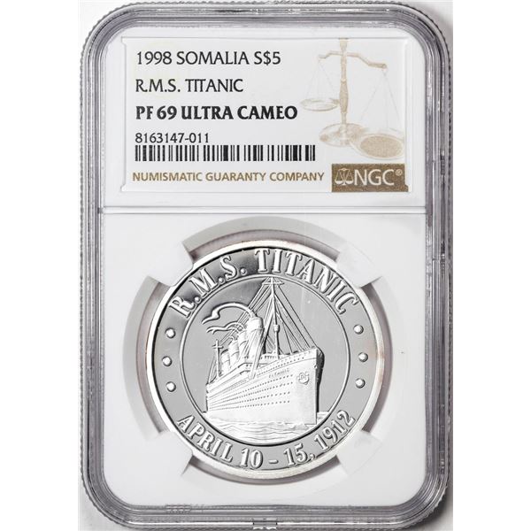 1998 Somalia $5 Proof R.M.S. Titanic Silver Coin NGC PF69 Ultra Cameo