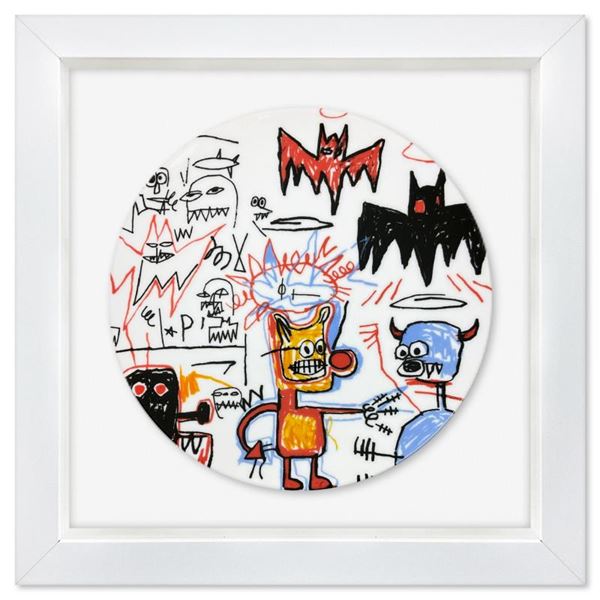 Jean-Michel Basquiat (1960-1988) "Batman 1983" Framed Limoges Porcelain Plate