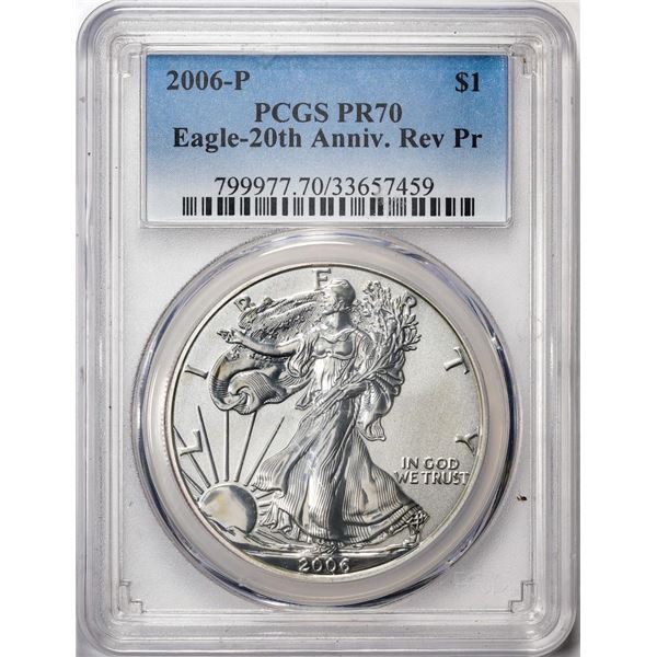 2006-P $1 Reverse Proof American Silver Eagle Coin PCGS PR70 20th Anniversary