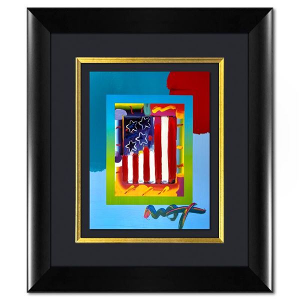 Peter Max "Flag with Heart" Original Mixed Media on Paper