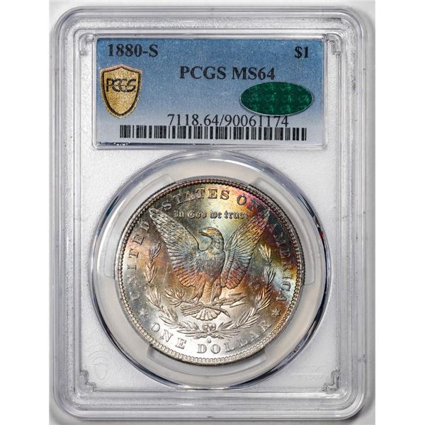 1880-S $1 Morgan Silver Dollar Coin PCGS MS64 Amazing Reverse Toning CAC