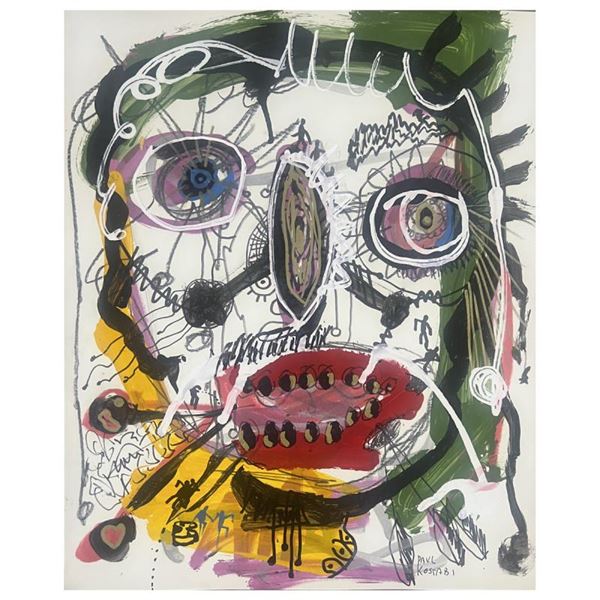 Paul Kostabi "Violent Bouts of Elegance" Original Mixed Media on Paper