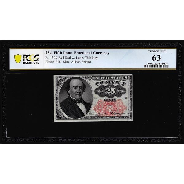 1874 Fifth Issue Twenty-Five Cents Fractional Currency Note Fr.1308 PCGS Choice Unc 63