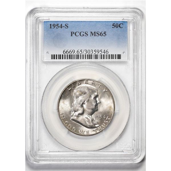 1954-S Franklin Half Dollar Coin PCGS MS65