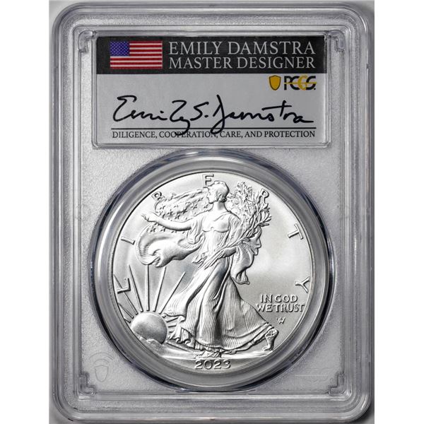 2023 $1 American Silver Eagle Coin PCGS MS70 First Day of Issue Damstra Signature