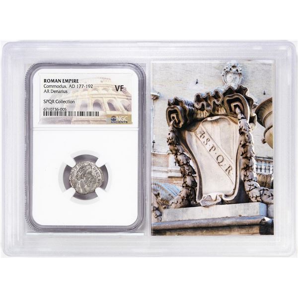 Roman Empire 177-192 AD Commodus AR Denarius Ancient Coin NGC VF Story Box