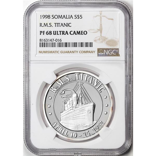 1998 Somalia $5 Proof R.M.S. Titanic Silver Coin NGC PF68 Ultra Cameo