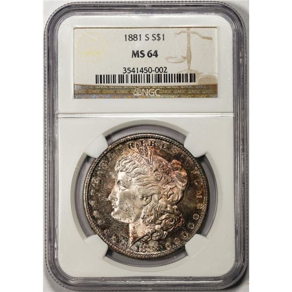 1881-S $1 Morgan Silver Dollar Coin NGC MS64 Nice Toning