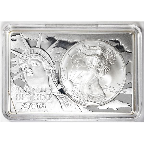 2003 $1 American Silver Eagle Coin & 2oz Silver Bar Set