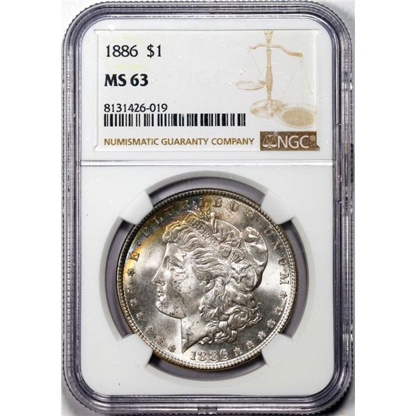 1886 $1 Morgan Silver Dollar Coin NGC MS63 Nice Toning