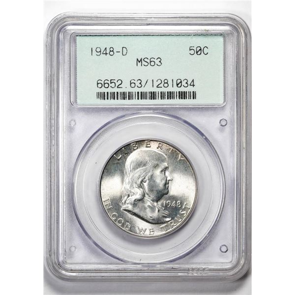 1948-D Franklin Half Dollar Coin PCGS MS63 Old Green Holder 2.1 OGH