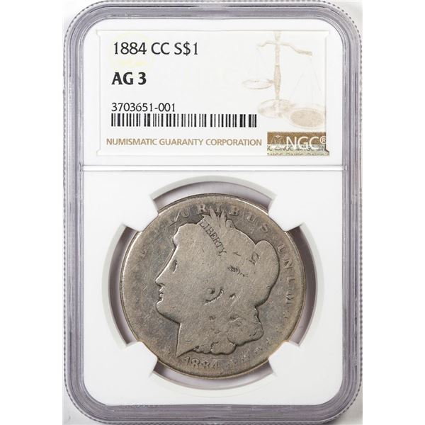 1884-CC $1 Morgan Silver Dollar Coin NGC AG3