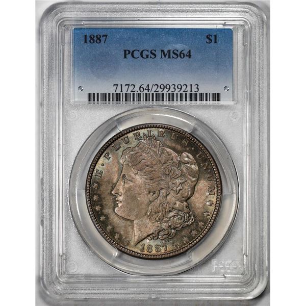 1887 $1 Morgan Silver Dollar Coin PCGS MS64 Nice Toning