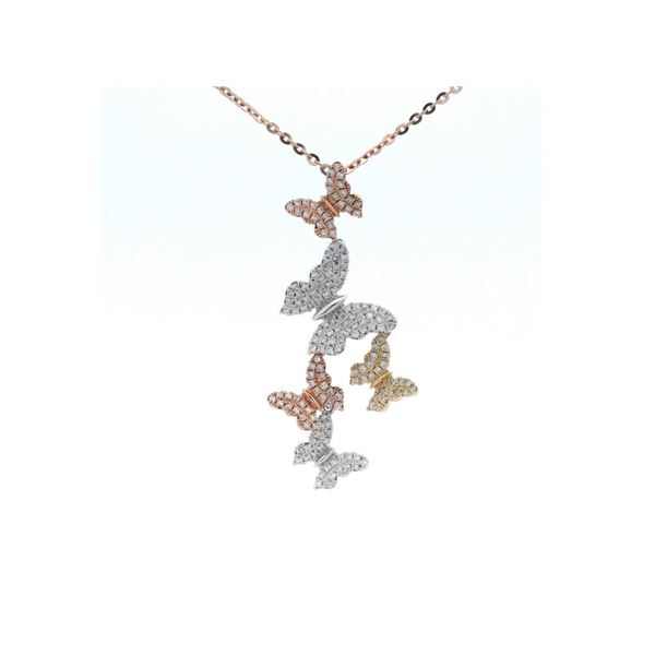 14KT Tri-Color Gold 0.62 ctw Diamond Butterfly Pendant with Chain
