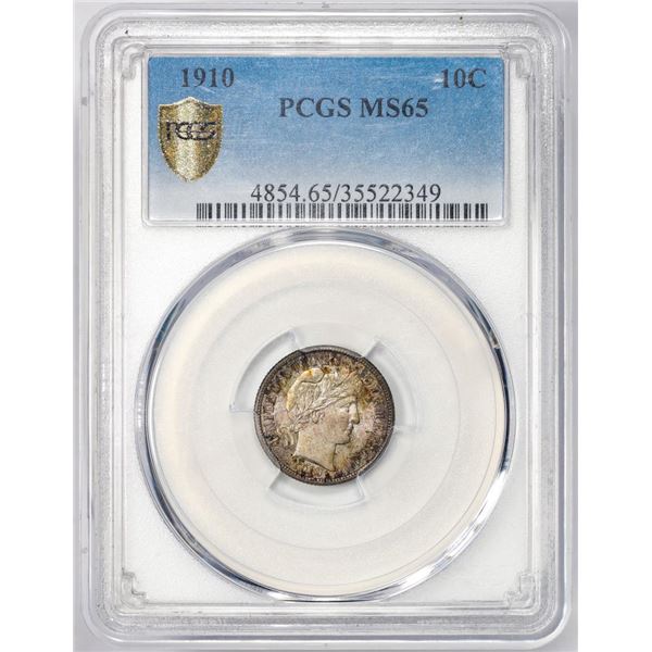 1910 Barber Dime Coin PCGS MS65