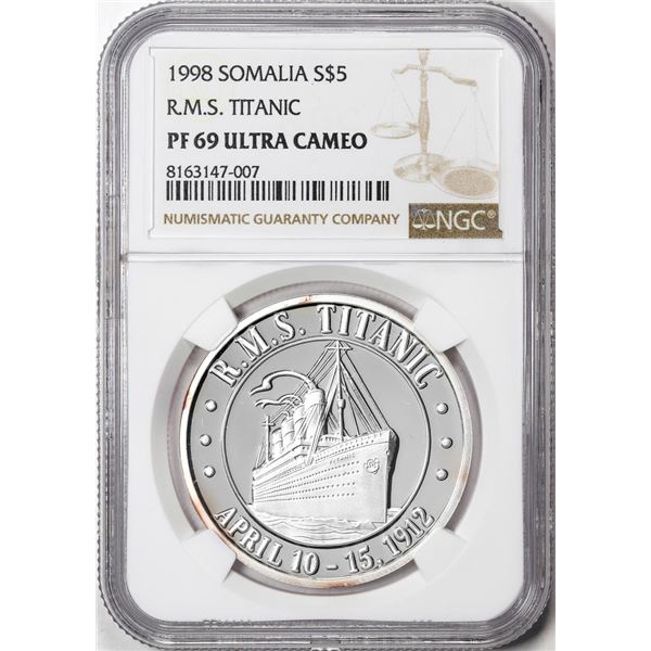 1998 Somalia $5 Proof R.M.S. Titanic Silver Coin NGC PF69 Ultra Cameo