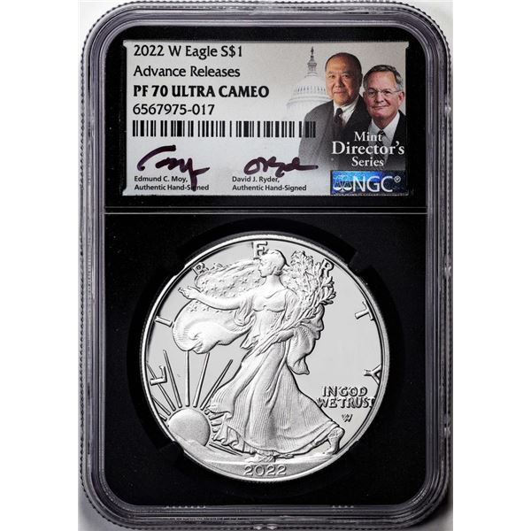 2022-W $1 Proof American Silver Eagle Coin NGC PF70 Ultra Cameo Moy & Ryder Signed