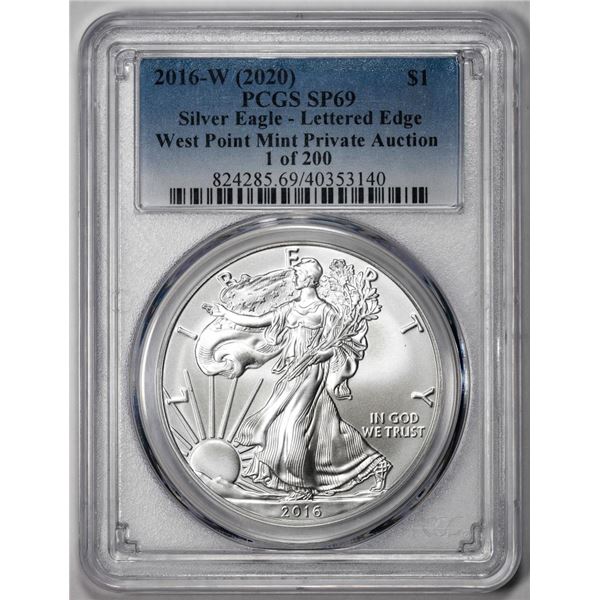 2016-W Lettered Edge $1 American Silver Eagle Coin PCGS SP69 West Point Mint