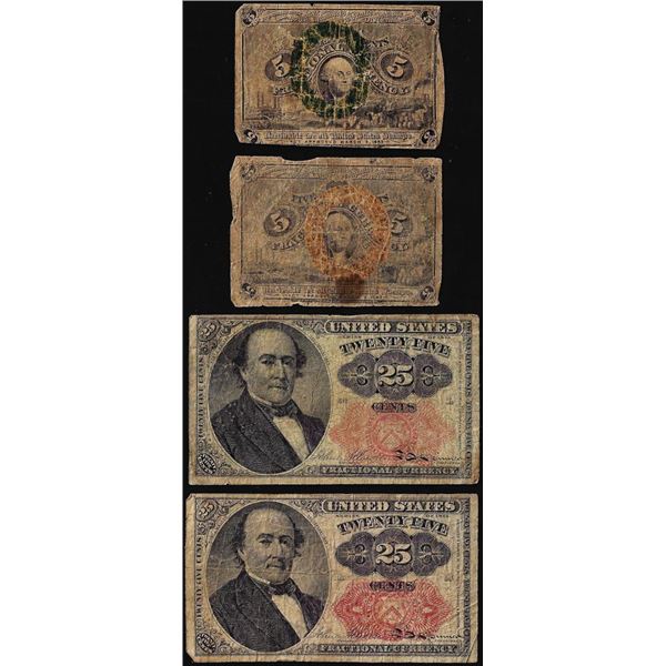 Lot of (4) Miscellaneous Five & Twenty-Five Cents Fractional Currency Notes