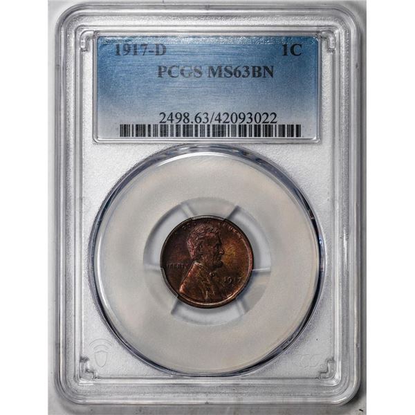 1917-D Lincoln Wheat Cent Coin PCGS MS63BN