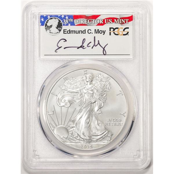 2015-W $1 Burnished American Silver Eagle Coin PCGS SP70 Edmund C. Moy Signature