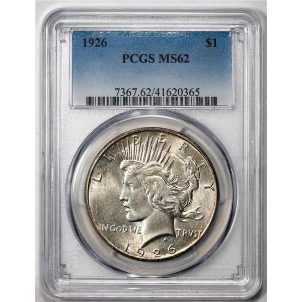1926 $1 Peace Silver Dollar Coin PCGS MS62