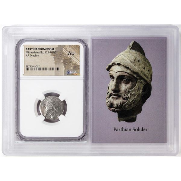 Parthian Kingdom c.121-91 BC MithradatesII AR Drachm Ancient Coin NGC AU Story Box