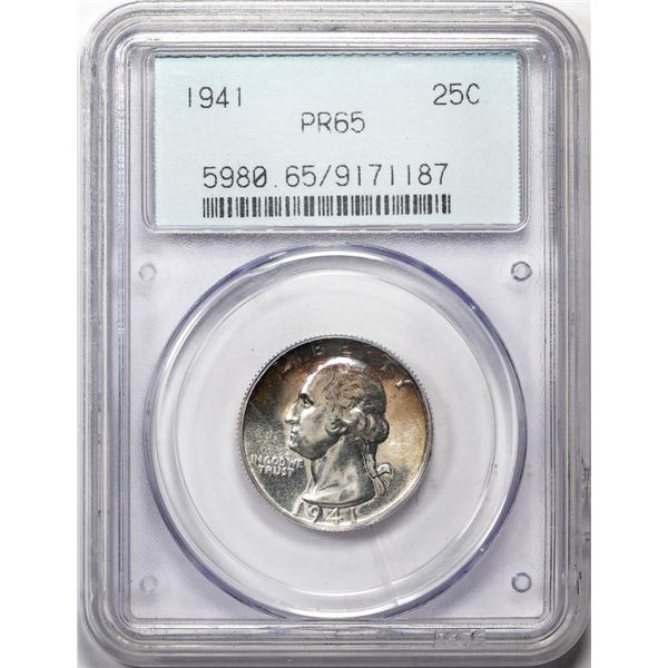 1941 Proof Washington Quarter Coin PCGS PR65 Old Green Holder