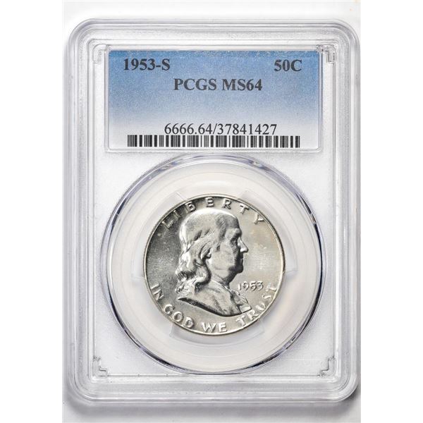 1953-S Franklin Half Dollar Coin PCGS MS64