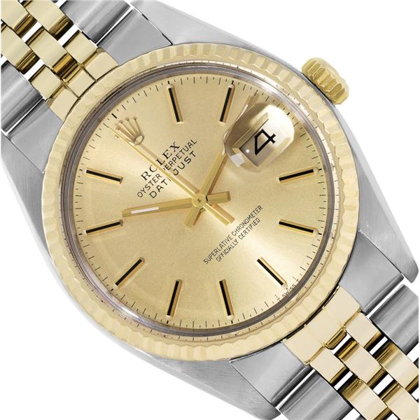Rolex Mens Two Tone Champagne Index Datejust Wristwatch With Rolex Box