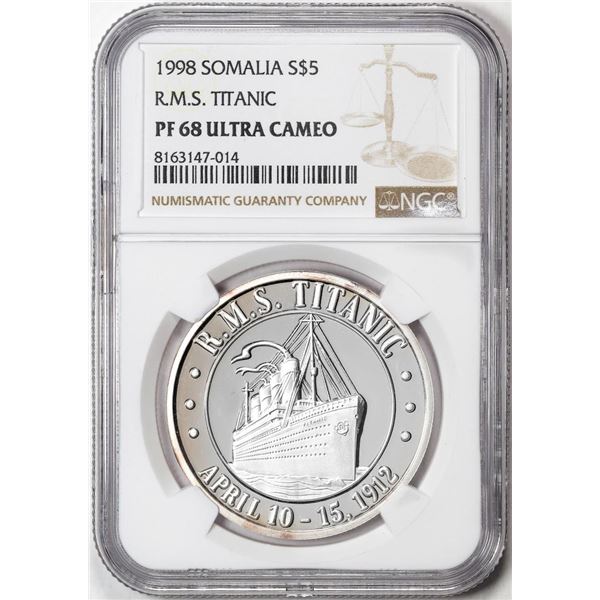 1998 Somalia $5 Proof R.M.S. Titanic Silver Coin NGC PF68 Ultra Cameo