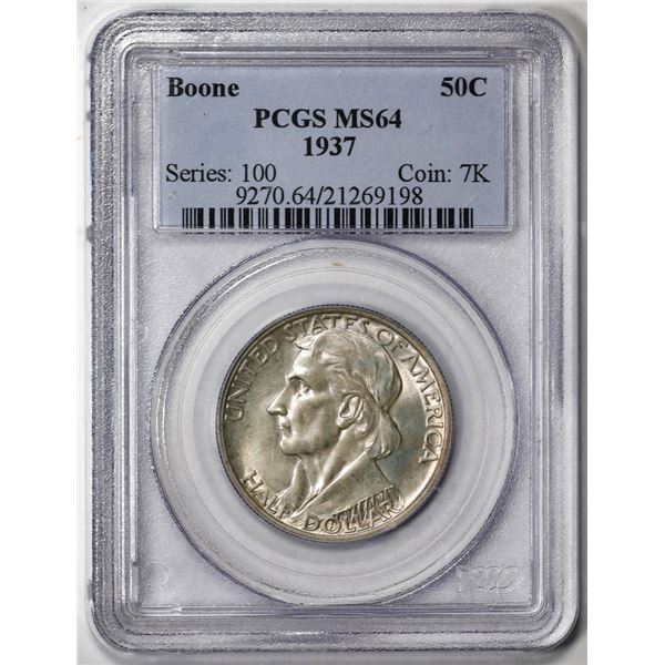1937  Boone Commemorative Half Dollar Coin PCGS MS64