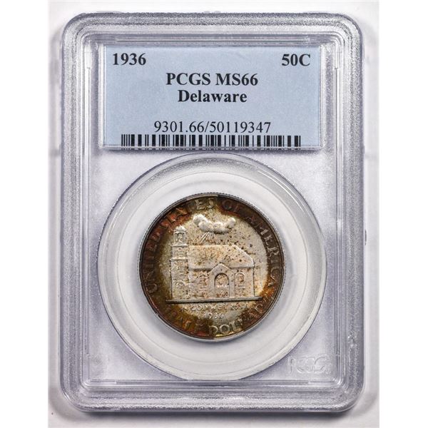 1936 Delaware Tercentenary Commemorative Half Dollar Coin PCGS MS66 Amazing Toning