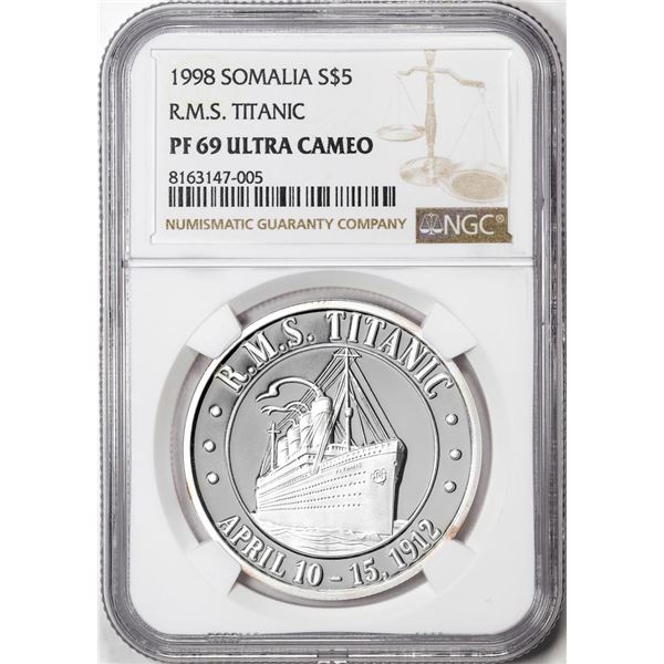 1998 Somalia $5 Proof R.M.S. Titanic Silver Coin NGC PF69 Ultra Cameo