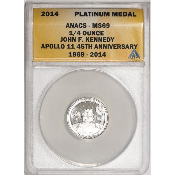 2014 Proof 1/4 oz Platinum JFK Apollo 11 Anniversary Medal ANACS MS69