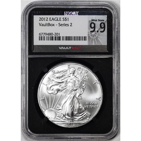 2012 $1 American Silver Eagle Coin NGCX Mint State 9.9 Vaultbox Series 2