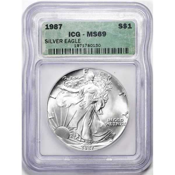 1987 $1 American Silver Eagle Coin ICG MS69