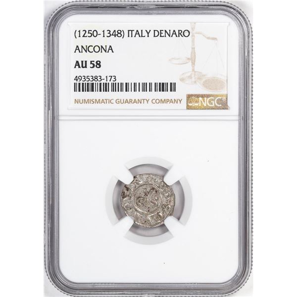 1250-1348 Italy Denaro Ancona Ancient Coin NGC AU58
