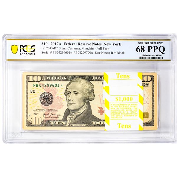 Pack of 2017A $10 Federal Reserve STAR Notes NY Fr.2045-B* PCGS Superb Gem UNC 68PPQ