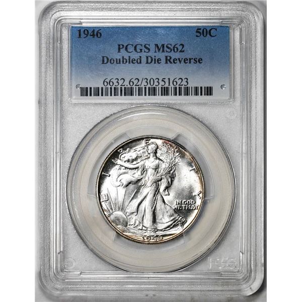 1946 Doubled Die Reverse Walking Liberty Half Dollar Coin PCGS MS62