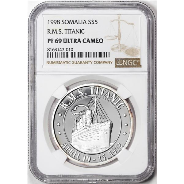1998 Somalia $5 Proof R.M.S. Titanic Silver Coin NGC PF69 Ultra Cameo