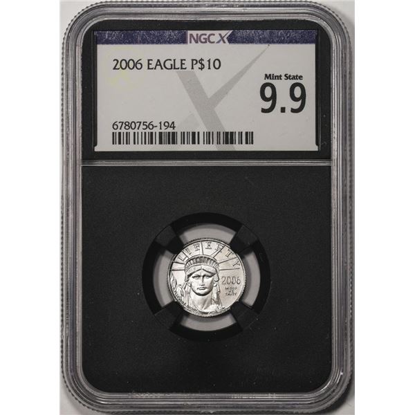 2006 $10 Platinum American Eagle Coin NGCX Mint State 9.9
