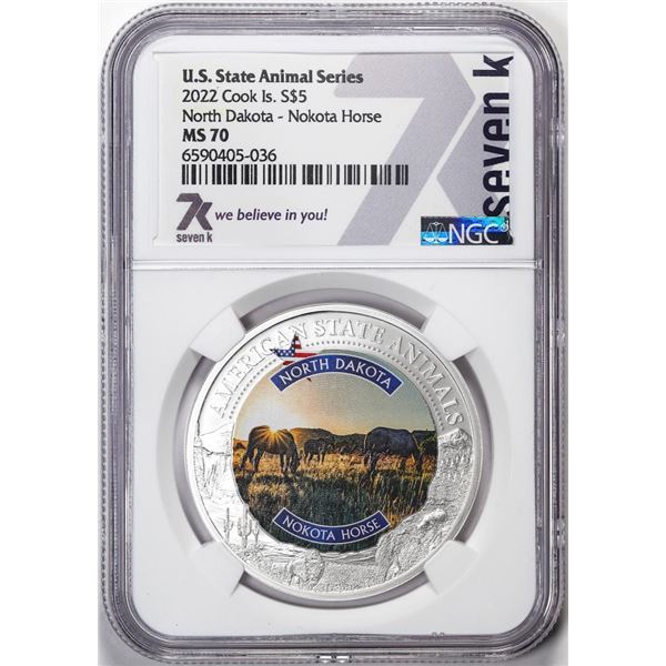 2022 Cook Islands $5 North Dakota Nokota Horse Silver Coin NGC MS70