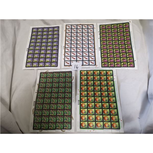 5 full sheets of 1, 2, 3, 4 and 5 cent stamps