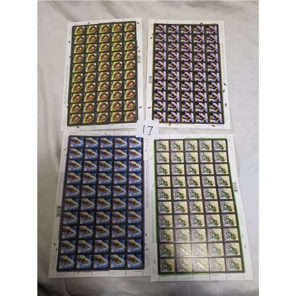 4 full sheets of 6, 7, 8, 9 cent stamps
